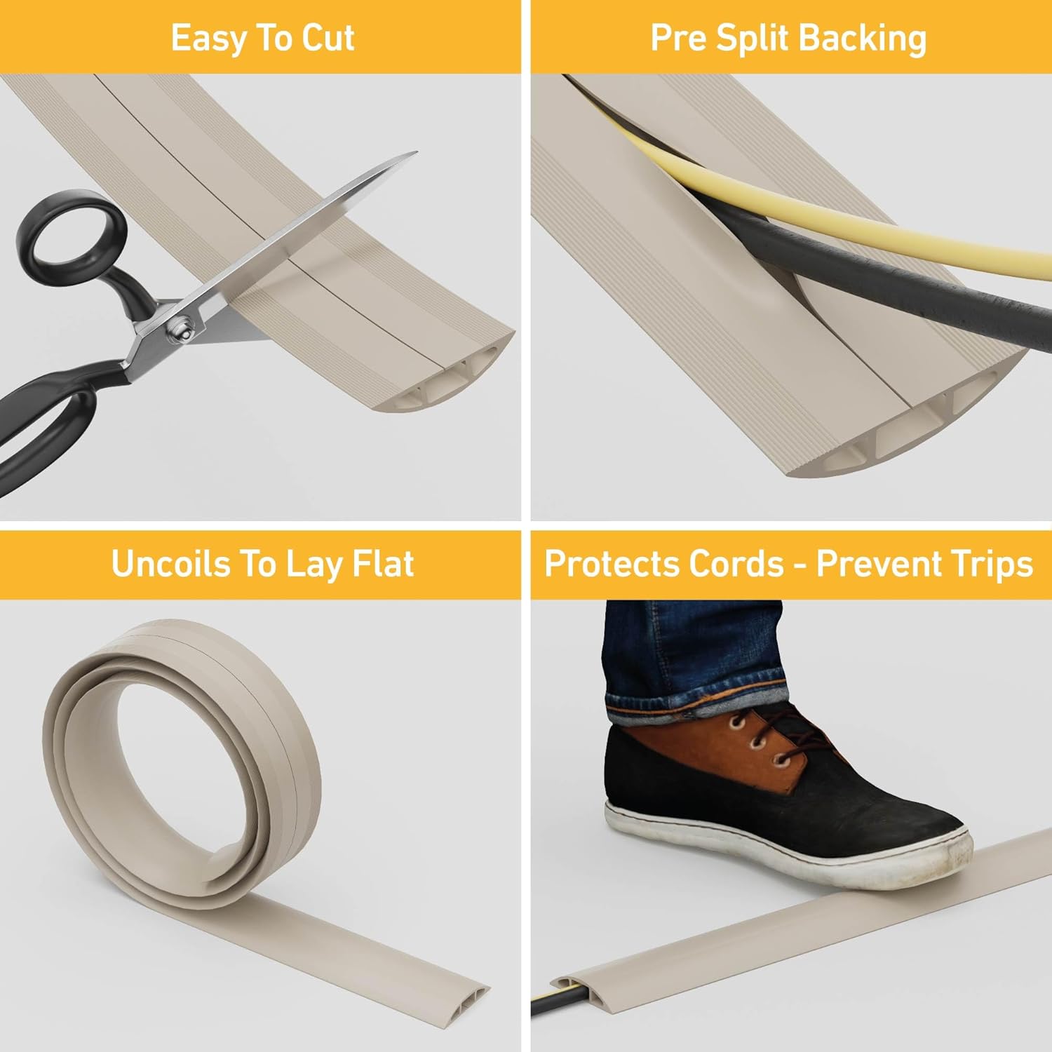 6ft Heavy Duty Floor Cable Cover Beige
