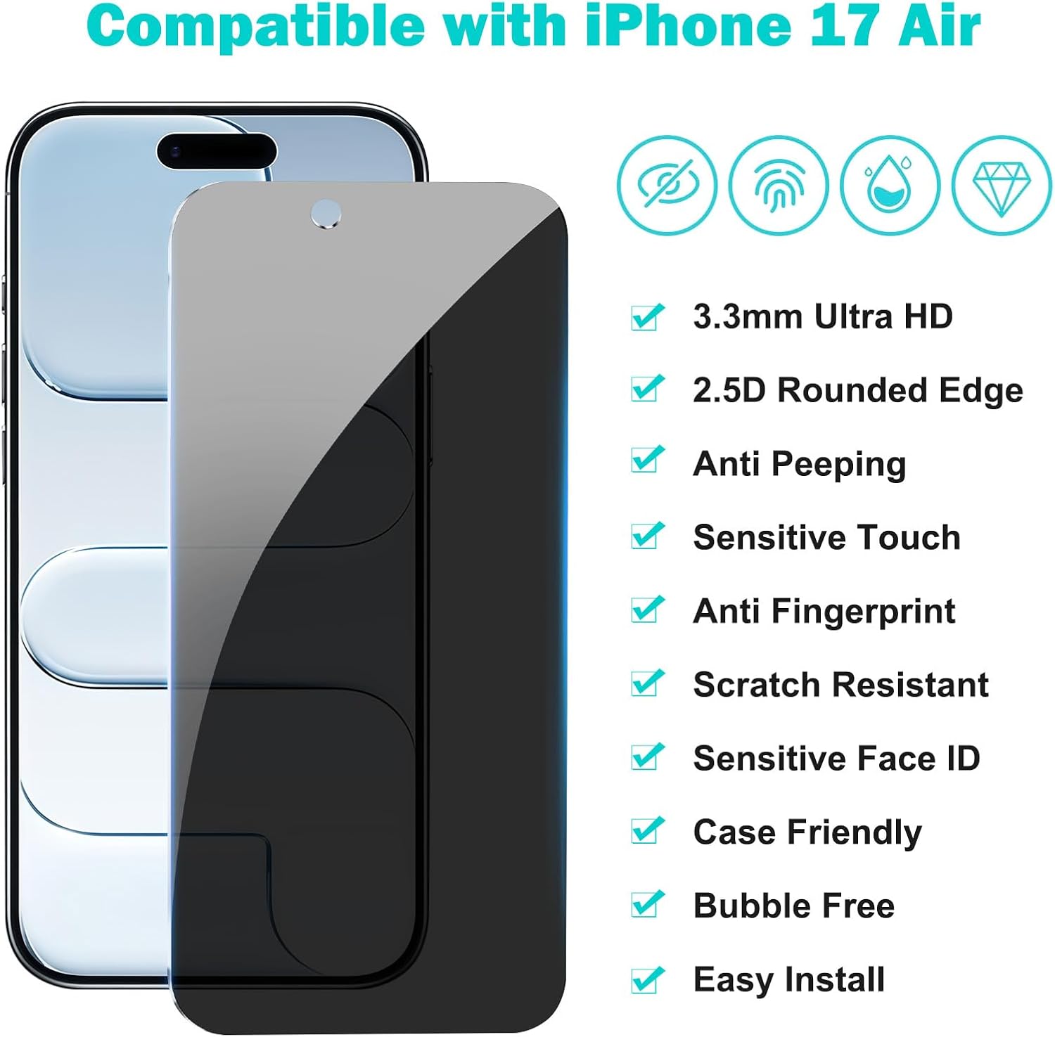 3+3 Pack Privacy Screen Protector for iPhone 17 Air (6.5")