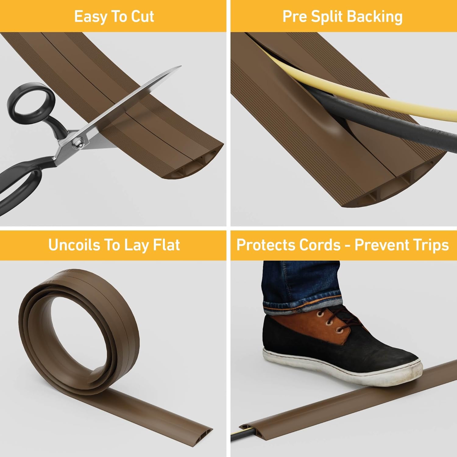 6ft Heavy Duty Floor Cable Cover Brown