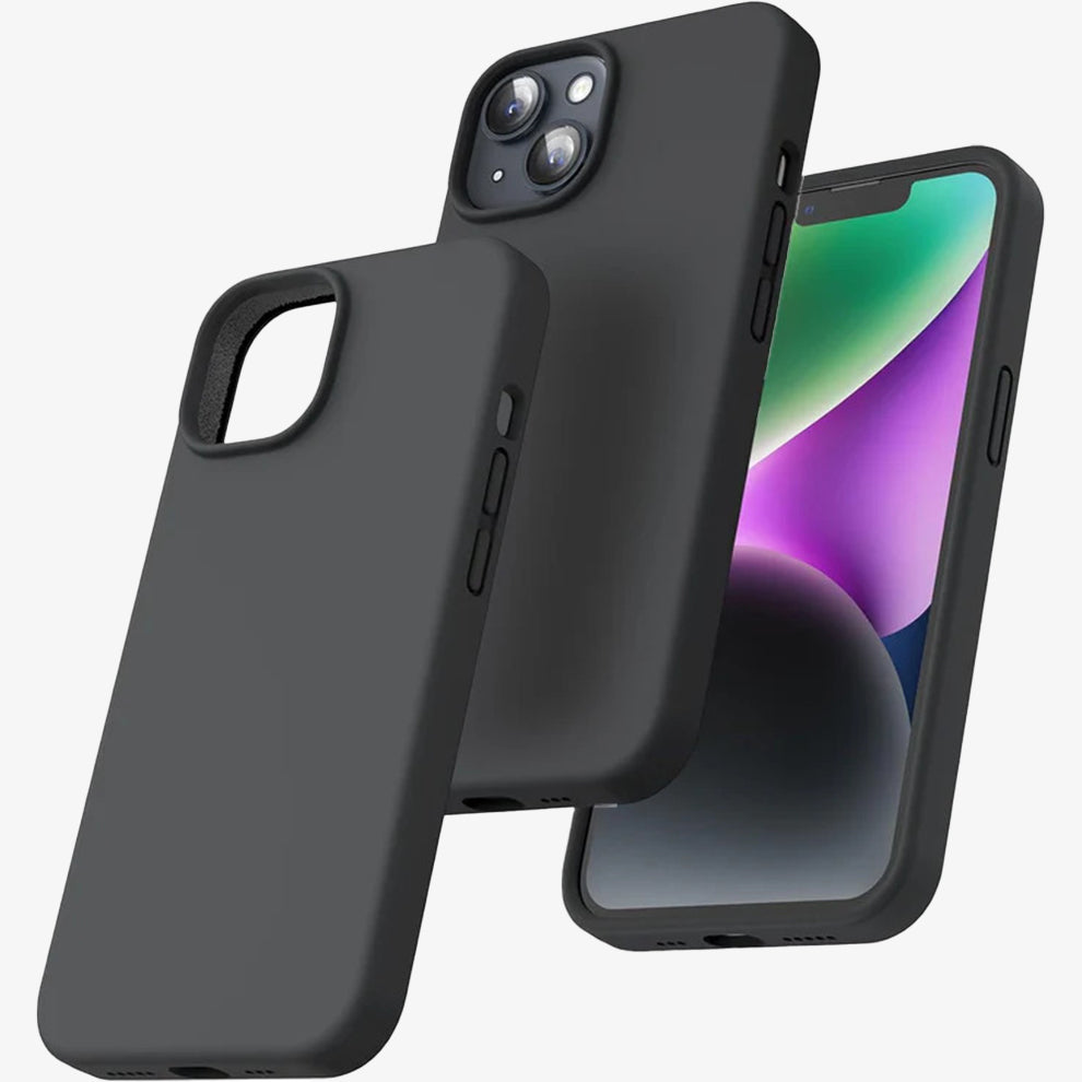 5-in-1 iPhone Silicone Case with Screen & Camera Protectors - Black