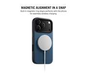 Navy Blue-Grey Leatherite MagSafe Phone Case Cover for iPhone 17 Pro