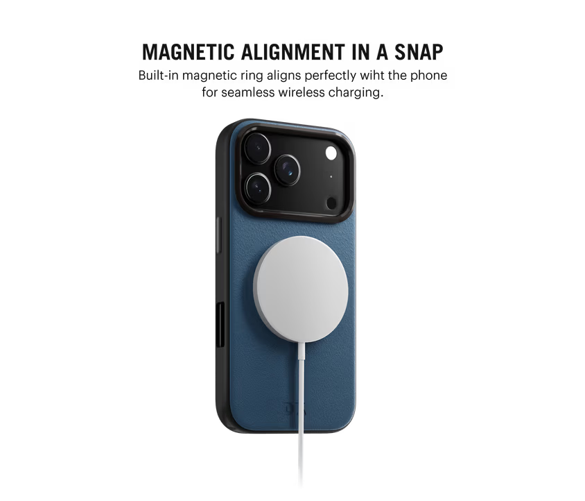Navy Blue-Grey Leatherite MagSafe Phone Case Cover for iPhone 17 Pro